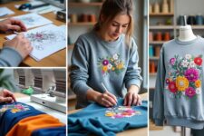découvrez le processus complet de création d'un sweat avec broderie personnalisée, de la conception à la réalisation, pour un vêtement unique et sur mesure.