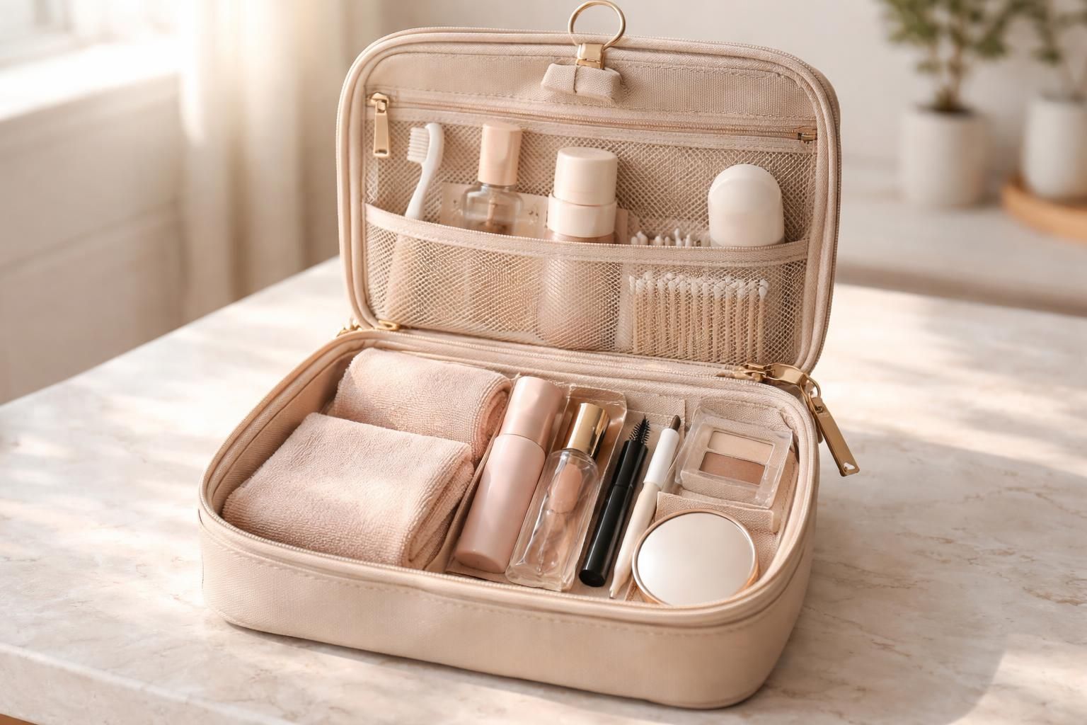 découvrez notre trousse de toilette de voyage femme, conçue pour rassembler tous vos indispensables et assurer un départ serein et organisé.